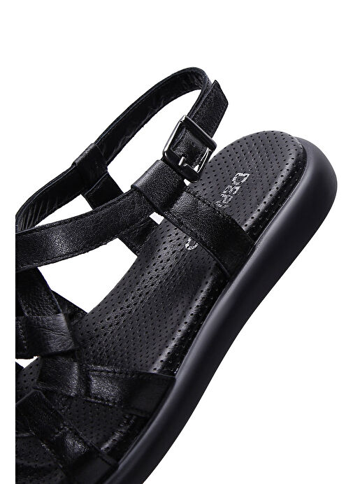 Kadın Siyah Bilekten Bantlı Deri Sandalet 25SFD360518 - Görsel 8