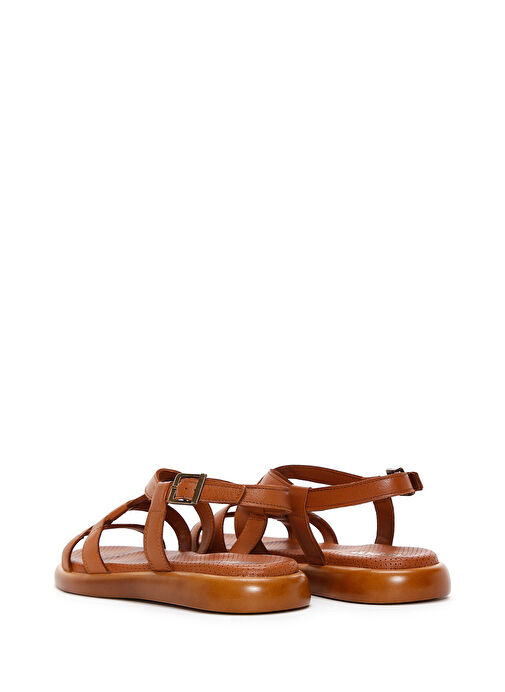 Kadın Taba Bilekten Bantlı Deri Sandalet 25SFD360518 - Görsel 6