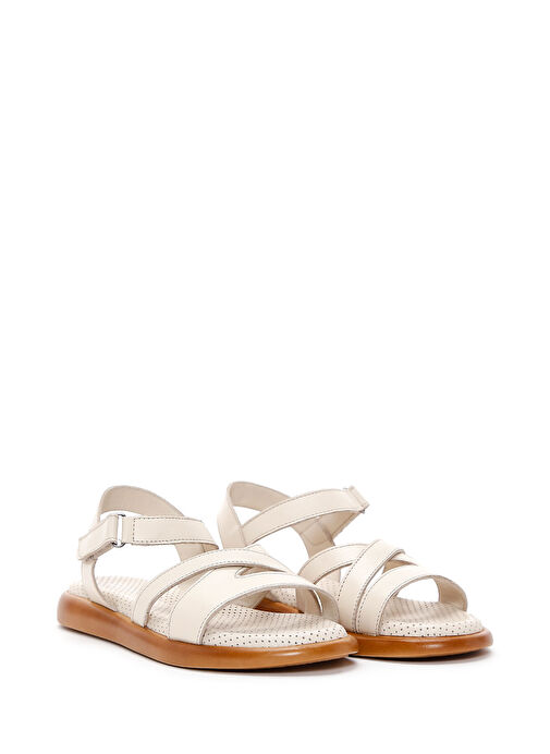 Kadın Bej Bilekten Bantlı Deri Sandalet 25SFD360618 - Görsel 4