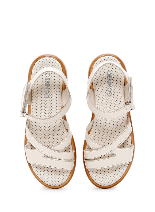 Kadın Bej Bilekten Bantlı Deri Sandalet 25SFD360618 - Görsel 7