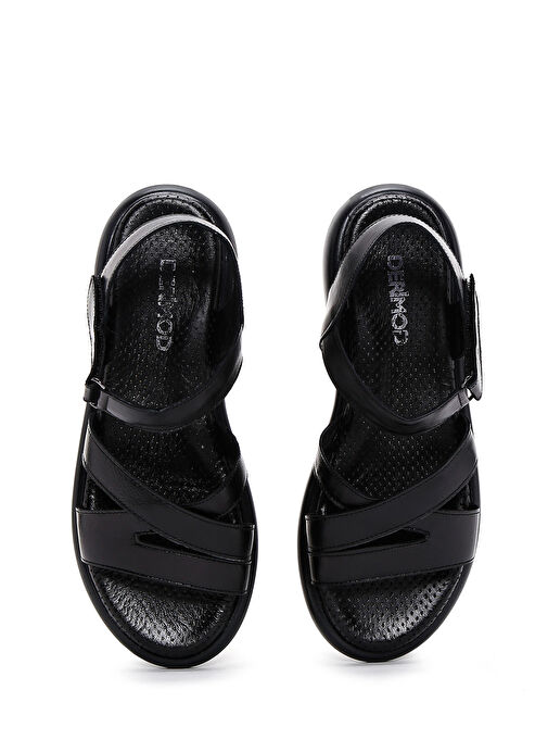 Kadın Siyah Bilekten Bantlı Deri Sandalet 25SFD360618 - Görsel 7