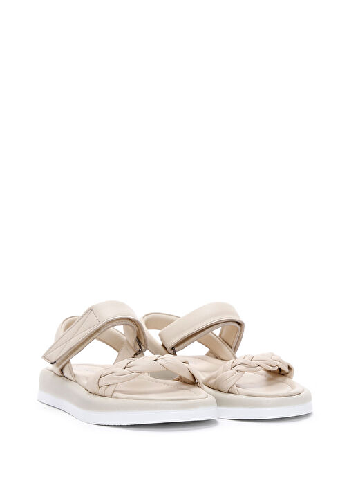 Kadın Bej Bilekten Bantlı Deri Sandalet 25SFD360718 - Görsel 4
