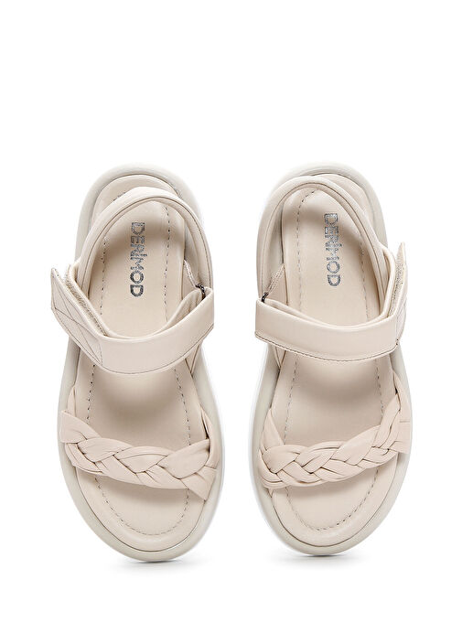 Kadın Bej Bilekten Bantlı Deri Sandalet 25SFD360718 - Görsel 7