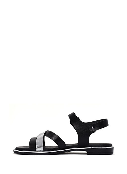 Kadın Siyah Bilekten Tokalı Deri Sandalet 25SFD360814 - Görsel 3