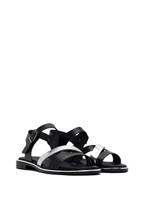 Kadın Siyah Bilekten Tokalı Deri Sandalet 25SFD360814 - Görsel 4