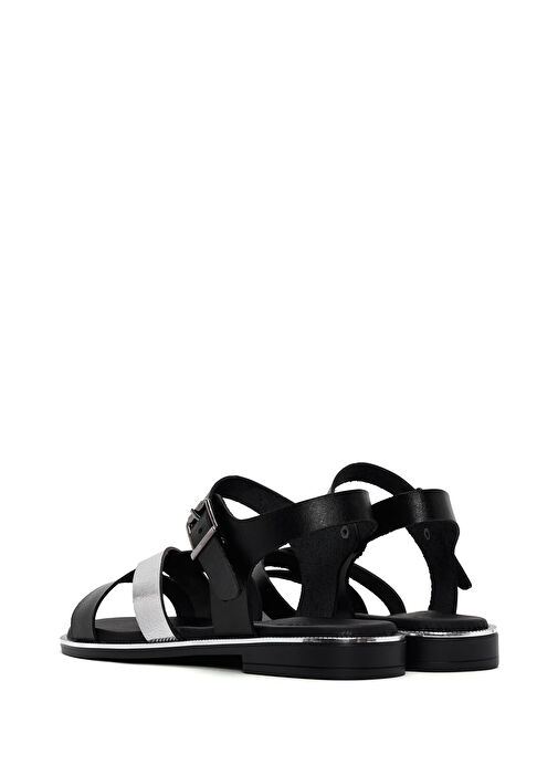 Kadın Siyah Bilekten Tokalı Deri Sandalet 25SFD360814 - Görsel 6