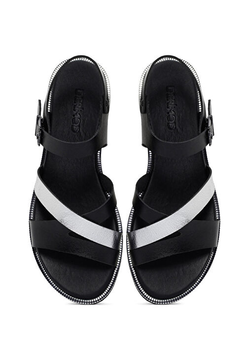 Kadın Siyah Bilekten Tokalı Deri Sandalet 25SFD360814 - Görsel 7