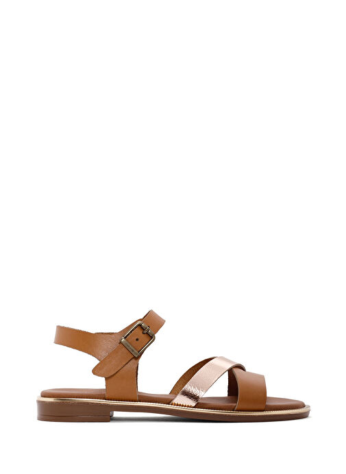 Kadın Taba Bilekten Tokalı Deri Sandalet 25SFD360814 - Görsel 2