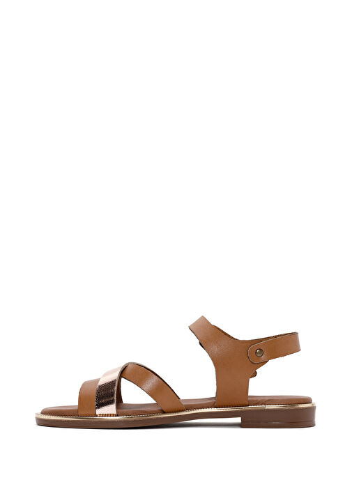 Kadın Taba Bilekten Tokalı Deri Sandalet 25SFD360814 - Görsel 3