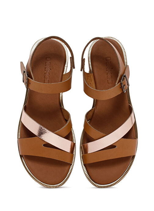 Kadın Taba Bilekten Tokalı Deri Sandalet 25SFD360814 - Görsel 7