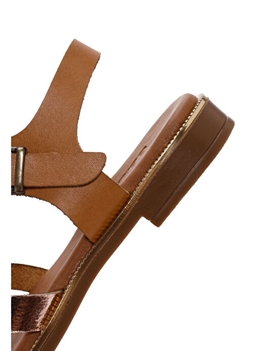 Kadın Taba Bilekten Tokalı Deri Sandalet 25SFD360814 - Görsel 9