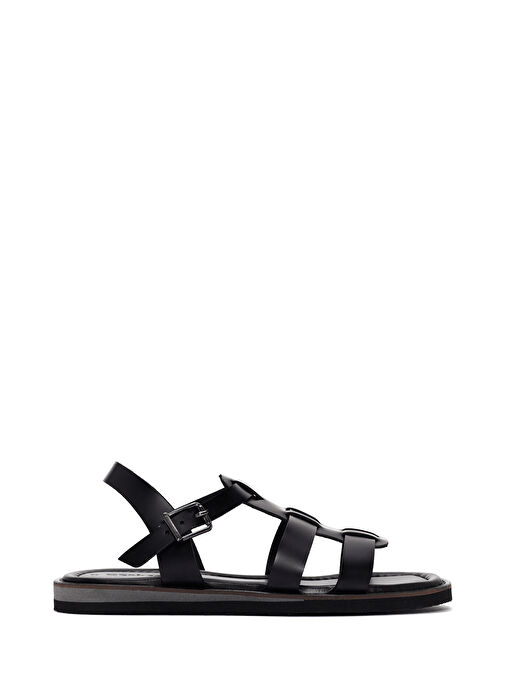 Kadın Siyah Bilekten Bantlı Deri Sandalet 25SFD360918 - Görsel 2