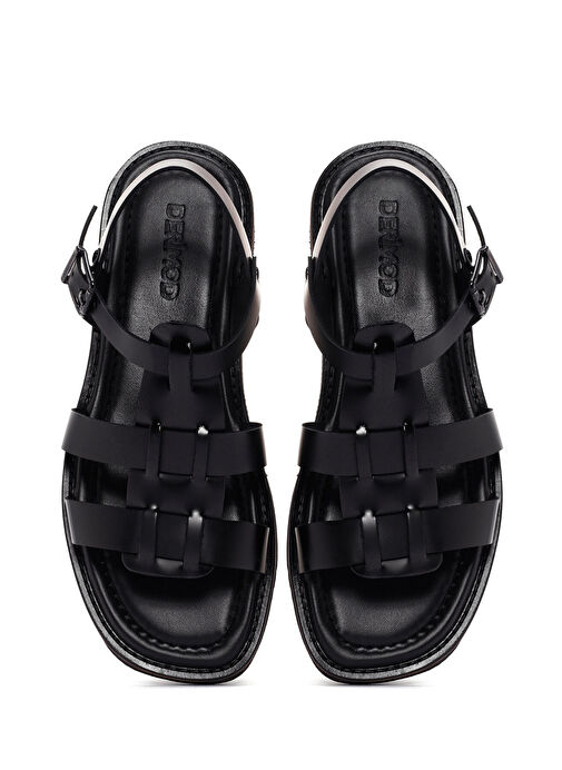 Kadın Siyah Bilekten Bantlı Deri Sandalet 25SFD360918 - Görsel 7