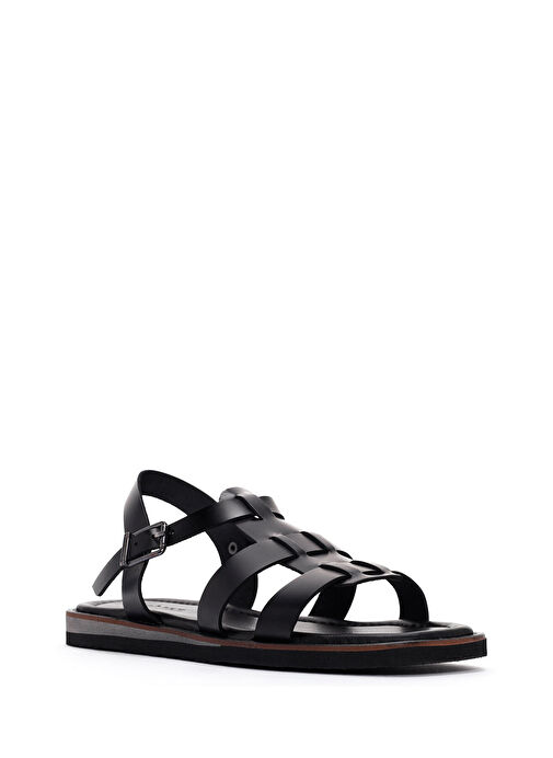 Kadın Siyah Bilekten Bantlı Deri Sandalet 25SFD360918 - Görsel 8