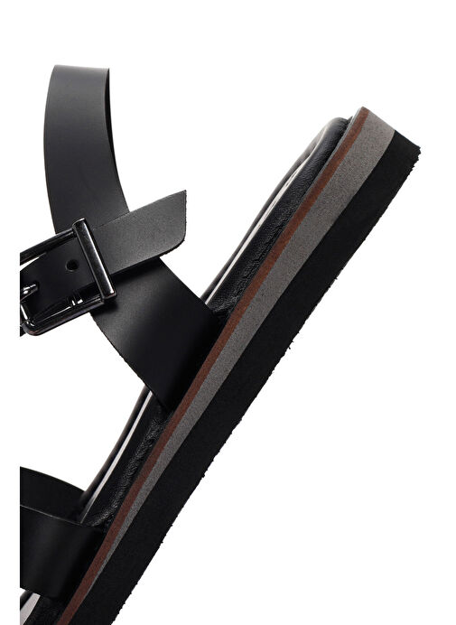 Kadın Siyah Bilekten Bantlı Deri Sandalet 25SFD360918 - Görsel 9