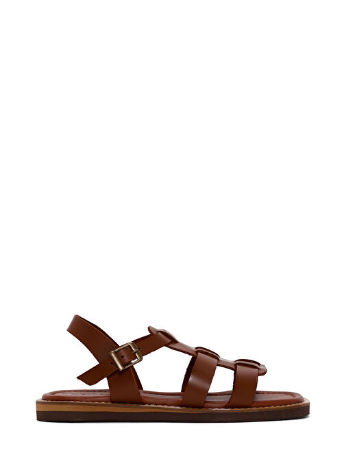 Kadın Kahverengi Bilekten Bantlı Deri Sandalet 25SFD360918 - Görsel 2