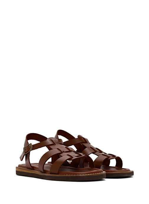 Kadın Kahverengi Bilekten Bantlı Deri Sandalet 25SFD360918 - Görsel 4