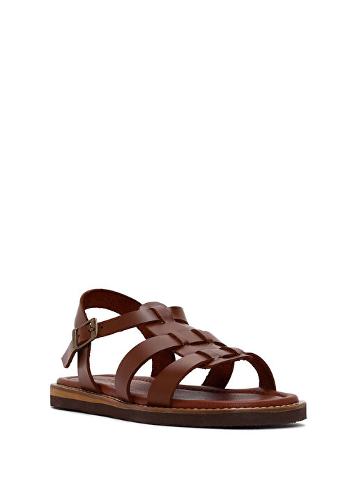 Kadın Kahverengi Bilekten Bantlı Deri Sandalet 25SFD360918 - Görsel 7