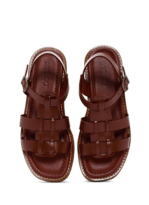 Kadın Kahverengi Bilekten Bantlı Deri Sandalet 25SFD360918 - Görsel 8