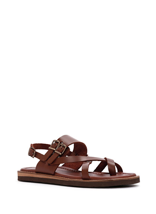 Kadın Taba Bilekten Bantlı Parmak Arası Deri Sandalet 25SFD361018 - Görsel 6