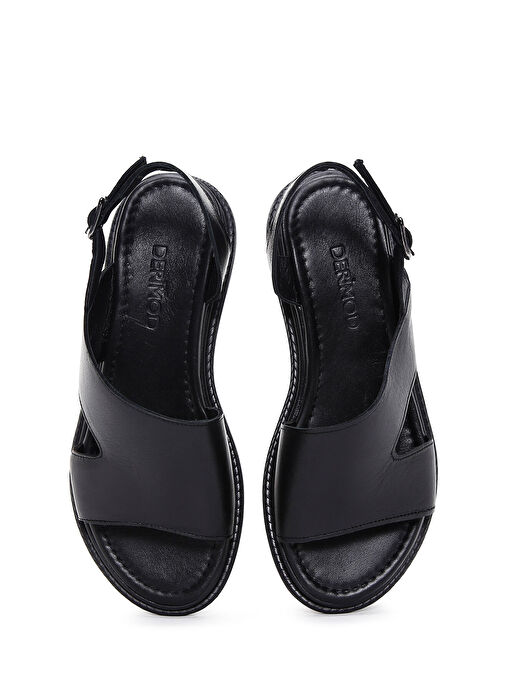 Kadın Siyah Tokalı Deri Sandalet 25SFD350018 - Görsel 7