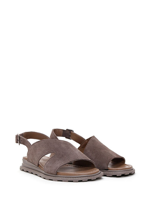 Kadın Vizon Bilekten Bantlı Süet Deri Sandalet 25SFD350010 - Görsel 4