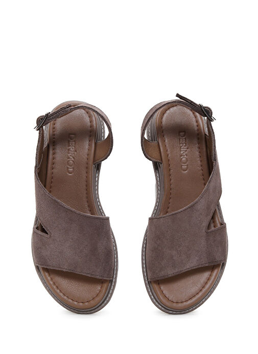 Kadın Vizon Bilekten Bantlı Süet Deri Sandalet 25SFD350010 - Görsel 7