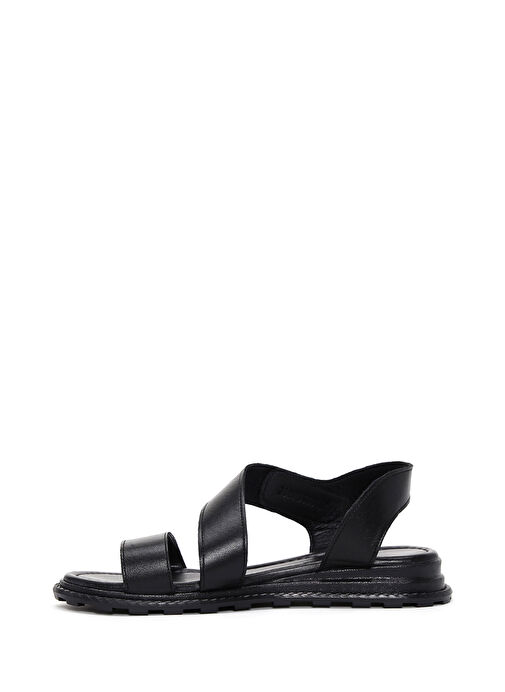 Kadın Siyah Bilekten Bantlı Deri Sandalet 25SFD350118 - Görsel 3