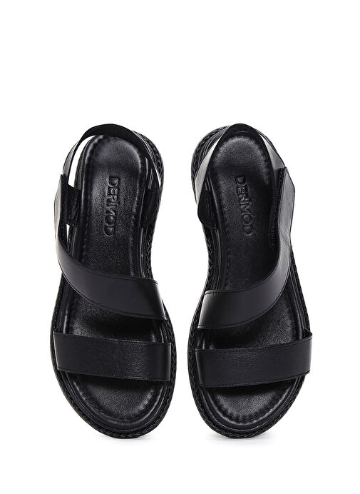 Kadın Siyah Bilekten Bantlı Deri Sandalet 25SFD350118 - Görsel 7