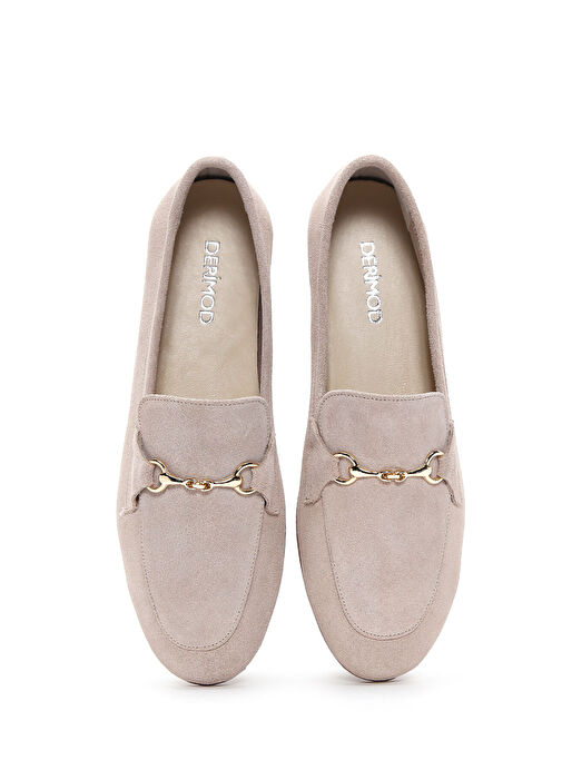 Kadın Bej Süet Deri Maskülen Loafer 25SFD350610 - Görsel 7