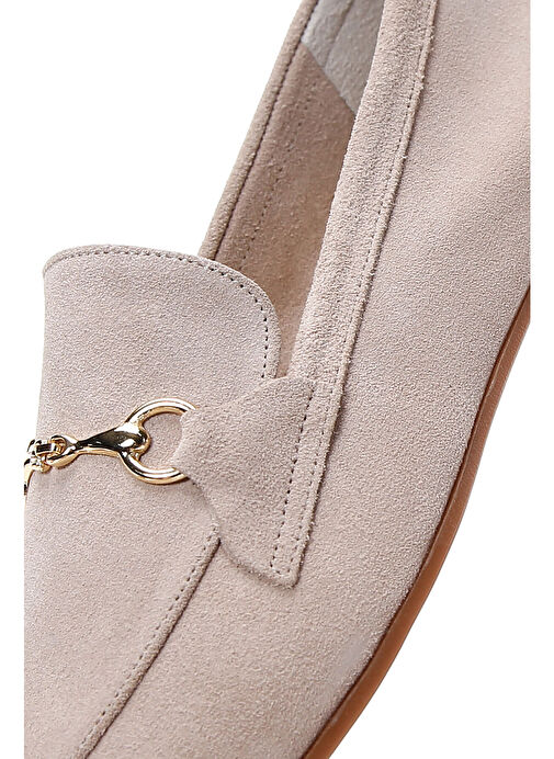 Kadın Bej Süet Deri Maskülen Loafer 25SFD350610 - Görsel 8