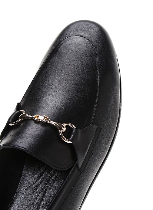 Kadın Siyah Deri Maskülen Loafer 25SFD350618 - Görsel 9