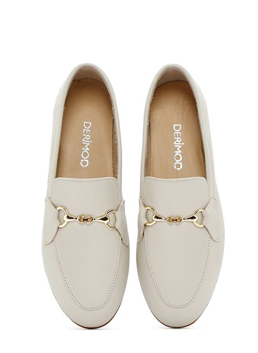 Kadın Krem Deri Maskülen Loafer 25SFD350618 - Görsel 8