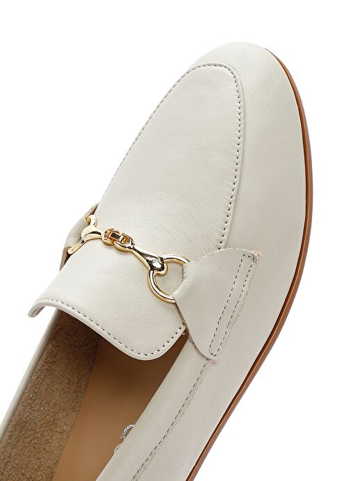 Kadın Krem Deri Maskülen Loafer 25SFD350618 - Görsel 9