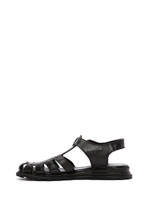 Kadın Siyah Bilekten Bantlı Deri Sandalet 25SFD350218 - Görsel 3