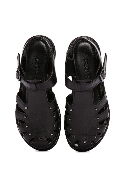 Kadın Siyah Bilekten Bantlı Deri Sandalet 25SFD350218 - Görsel 8