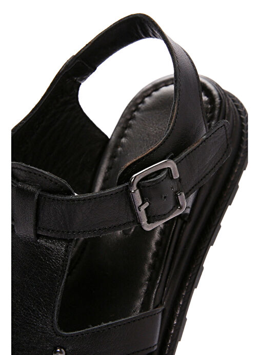 Kadın Siyah Bilekten Bantlı Deri Sandalet 25SFD350218 - Görsel 9