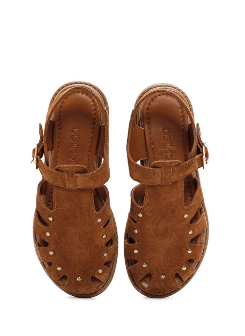 Kadın Taba Bilekten Bantlı Süet Deri Sandalet 25SFD350210 - Görsel 8