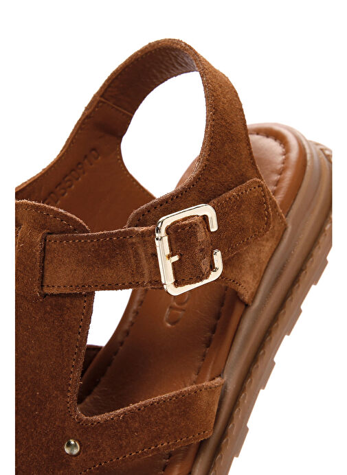 Kadın Taba Bilekten Bantlı Süet Deri Sandalet 25SFD350210 - Görsel 9