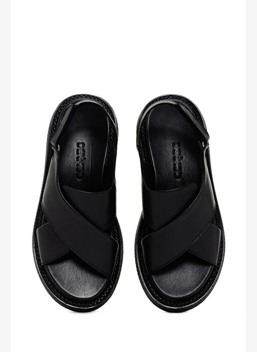 Derimod Derimod Kadın Siyah Bantlı Deri Comfort Sandalet 25SFD300118 Sandalet & Terlik | Boyner Siyah - 8. görsel
