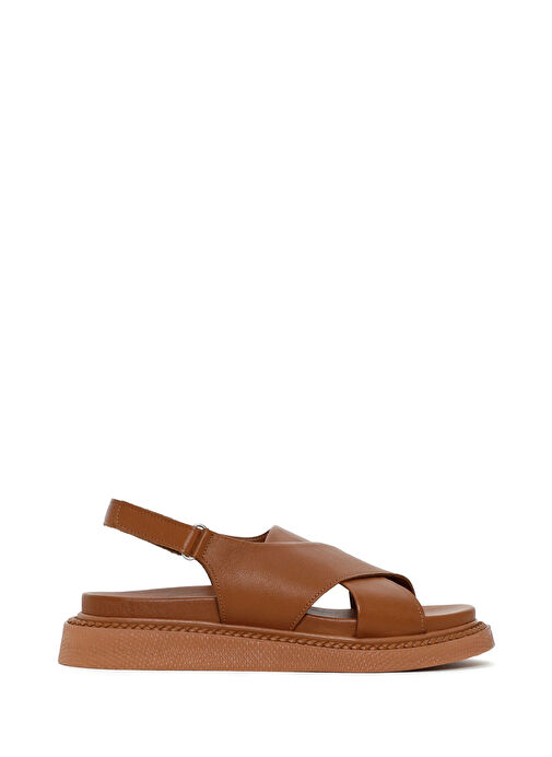 Kadın Taba Bantlı Deri Comfort Sandalet 25SFD300118 - Görsel 2