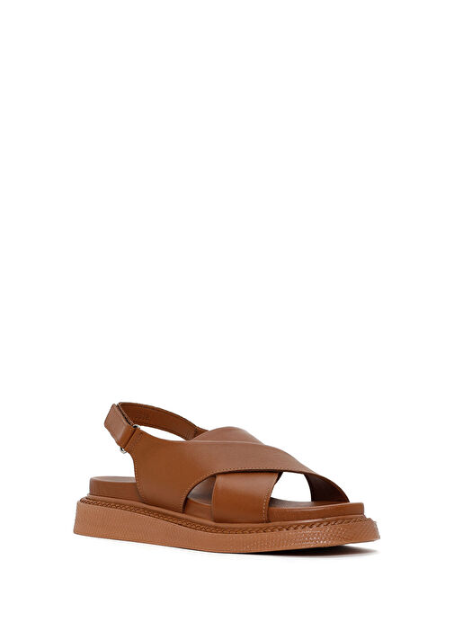 Kadın Taba Bantlı Deri Comfort Sandalet 25SFD300118 - Görsel 6