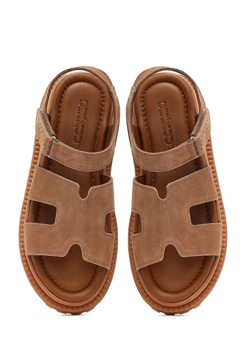 Kadın Pudra Bantlı Kalın Tabanlı Süet Deri Comfort Sandalet 25SFD300210 - Görsel 8