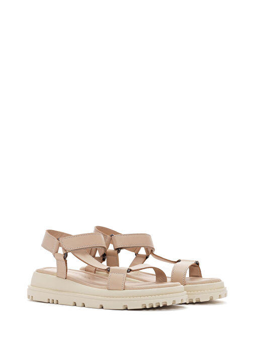 Kadın Bej Bilekten Bantlı Deri Comfort Sandalet 25SFD300318 - Görsel 4