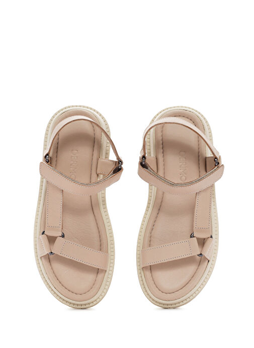 Kadın Bej Bilekten Bantlı Deri Comfort Sandalet 25SFD300318 - Görsel 8