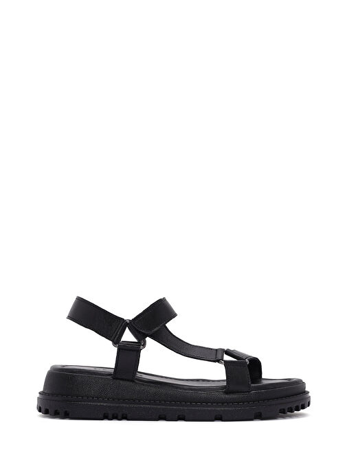 Kadın Siyah Bilekten Bantlı Deri Comfort Sandalet 25SFD300318 - Görsel 2