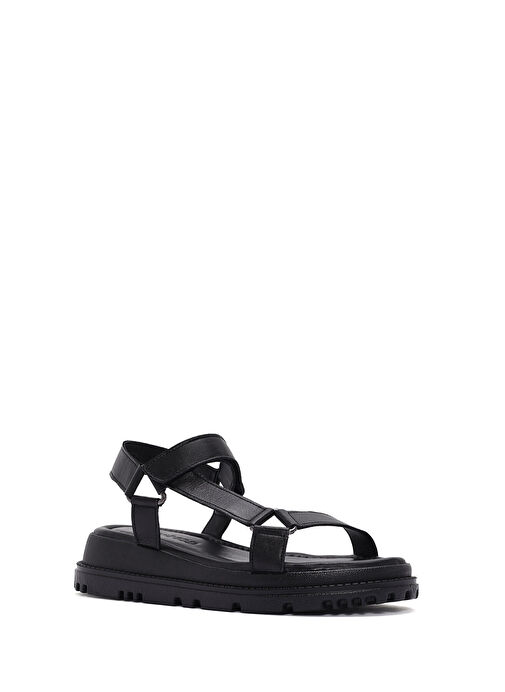 Kadın Siyah Bilekten Bantlı Deri Comfort Sandalet 25SFD300318 - Görsel 7