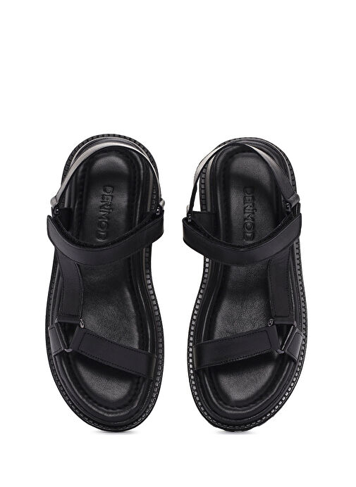 Kadın Siyah Bilekten Bantlı Deri Comfort Sandalet 25SFD300318 - Görsel 8