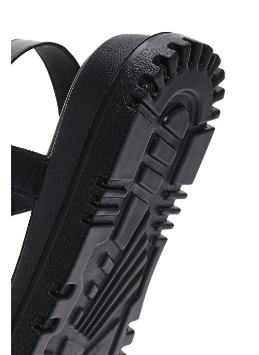 Kadın Siyah Bilekten Bantlı Deri Comfort Sandalet 25SFD300318 - Görsel 9