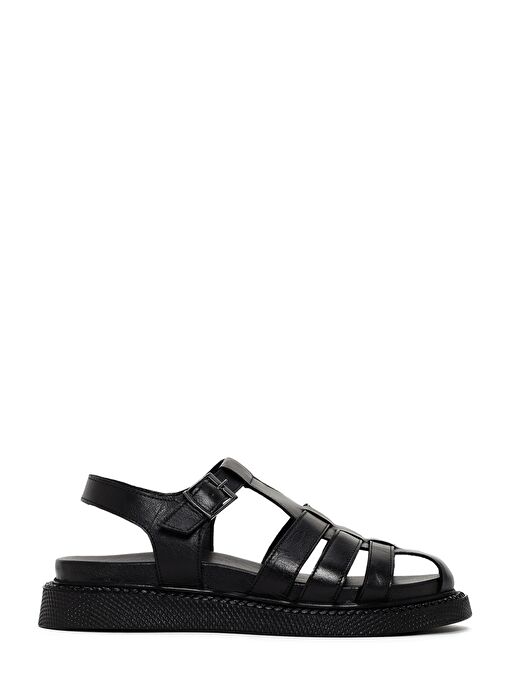 Kadın Siyah Bantlı Deri Comfort Sandalet 25SFD300418 - Görsel 2